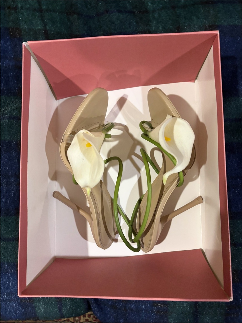 Cult Gaia Cassidy Beige and Green Calla Lily Spiral Strap Heels - Picture 2 of 12